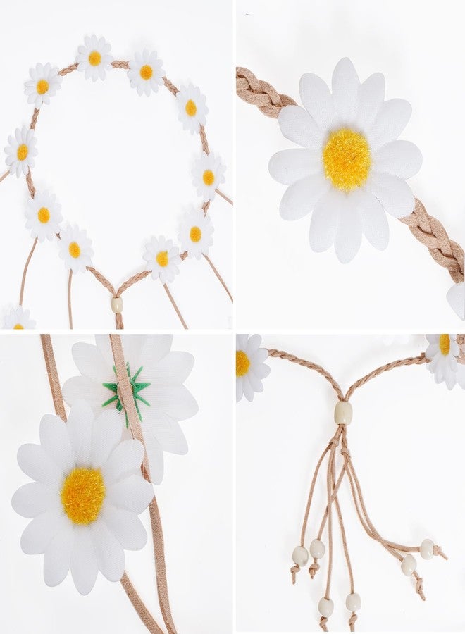 Sucrain 2pcs Flower Hippie Headband Floral Crown Summer Sunflower Hair Accessories for 70s Bohemian Costumes Style for Women (White+Colorful) - Image 3